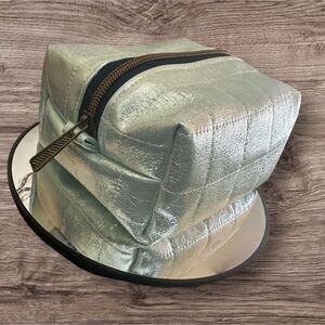 Cosmetic Pouch- Quilted Sea Green Vinyl and Colorful Cotton Interior Handcrafted